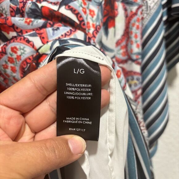 Badgley Mischka Crepe de Chine Paisley Printed Kaftan Multicolor L Boat Neck - Picture 9 of 10